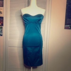 Vintage Strapless Teal Cocktail Dress - Size Small
